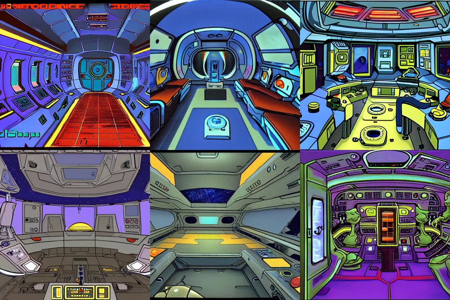 Prompt: inside a spaceship, from a space themed LucasArts point and click 2D graphic adventure game, made in 1999