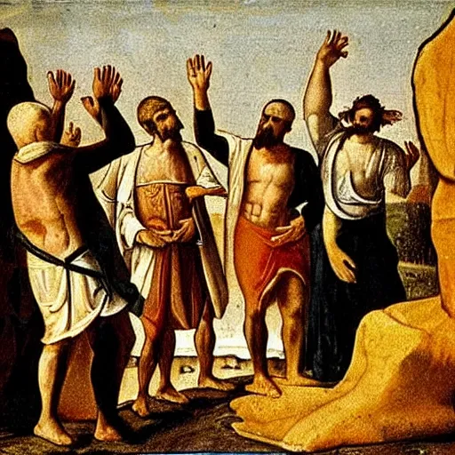 Prompt: israelites worshipping the golden calf, early modern era painting