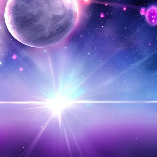 Image similar to anime style hd wallpaper of outer space horizon, glittering stars scattered about, lilac colors