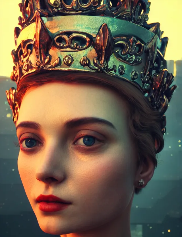 Image similar to blurred background. close-up portrait of a goddess in crown, by Anka Zhuravleva, Anato Finnstark and Alena Aenami, Angus McKie. unreal engine