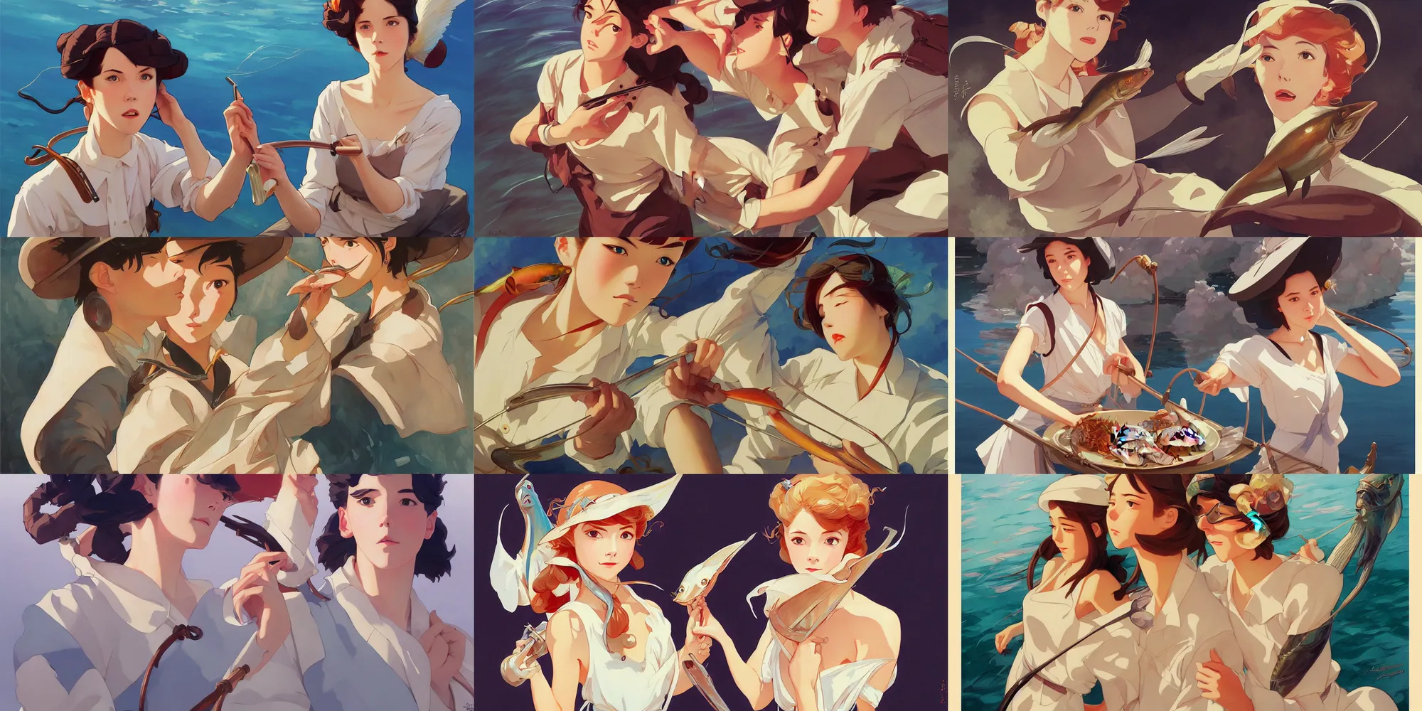 Prompt: fish, in the style of studio ghibli, j. c. leyendecker, greg rutkowski, artgerm