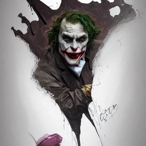 Image similar to [Rossi de Palma as the Joker, closeup, D&D, intricate, elegant, highly detailed, digital painting, artstation, concept art, matte, sharp focus, illustration, art by Artgerm and Greg Rutkowski and Alphonse Mucha]