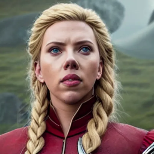 Image similar to starfleet uniform, portrait of scarlett johansson as lagertha, in starfleet uniform, from the tv series vikings