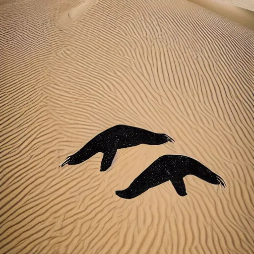 Prompt: 🐋 as 🐼 as 🦕 as 👽, desert photography by shunji dodo