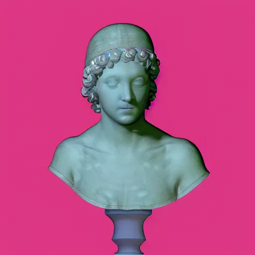 Image similar to a neon ring on the head of a renaissance statue, 3 d render