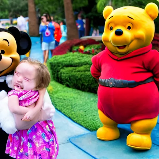 Image similar to xi jingping hugging winnie the pooh at disney world florida, Getty Images, 4k, DLSR