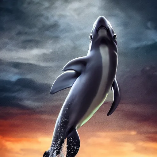 Image similar to A furry dolphin with tiger stripes, dramatic lighting, cinematic, establishing shot, extremely high detail, foto realistic, cinematic lighting, post processed, concept art, high details, cinematic, 8k resolution, beautiful detailed, photorealistic, digital painting, artstation, concept art, smooth, sharp focus, artstation trending, octane render, unreal engine