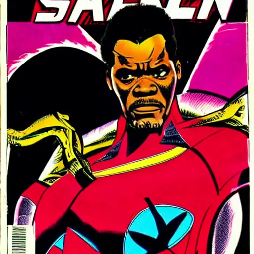 Image similar to Samuel L. Jackson as Tony Stark, comic book cover, art by Steve Ditko.