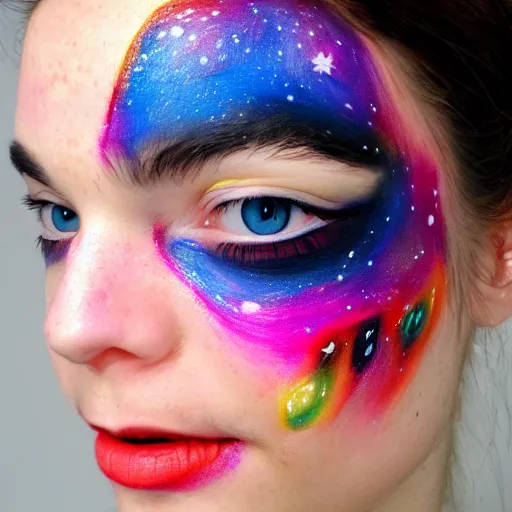 Prompt: Face painting heavily inspired in Liminal space in outer space, full face, artistic