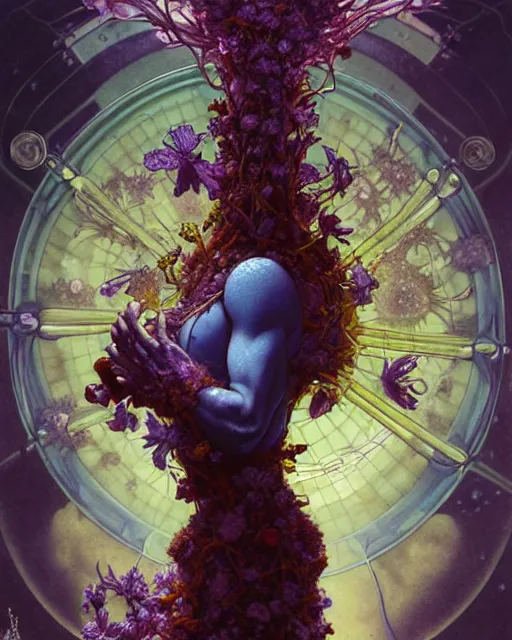 Image similar to the platonic ideal of flowers, rotting, insects and praying of cletus kasady carnage thanos nazgul doctor manhattan chtulu mandelbulb ponyo bioshock davinci heavy rain, d & d, fantasy, ego death, decay, dmt, psilocybin, art by artgerm and greg rutkowski and alphonse mucha