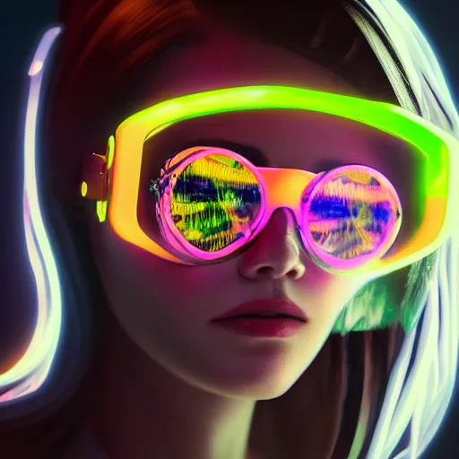 Prompt: A beautiful portrait of the mother of jesus, neon sunglasses!, cyberpunk,photography, photorealistic, depth of field, rim light, realistic, detailed, high definition, 8k, octane, soft light, Masamune Shirow, irwin penn, cinematic shot, artstation