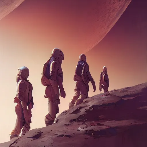 Image similar to a beautiful futuristic portrait painting of daily life on mars, masterpiece by famous artist nasreddine dinet and eugene de blaas and greg rutkowski and artgerm and wlop, path tracing, artstation