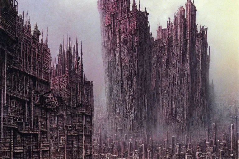 Prompt: monsters'city by luis royo and wayne barlowe, beksinski