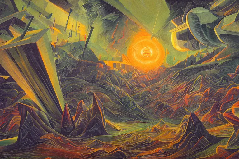 Prompt: Third eye voidscape by Simon Stålenhag and Umberto Boccioni, oil on canvas