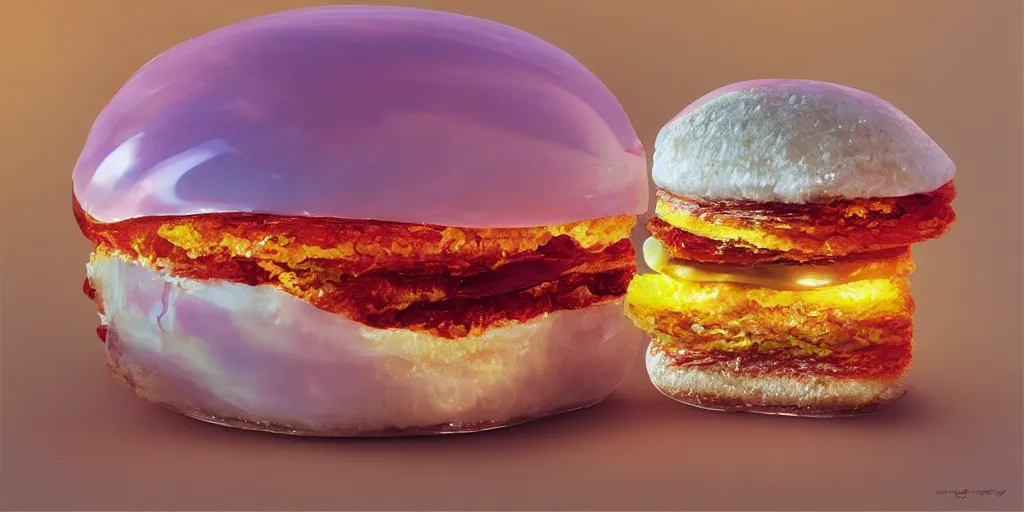 Image similar to a murano hamburger, murano, digital art, dramatic product lighting