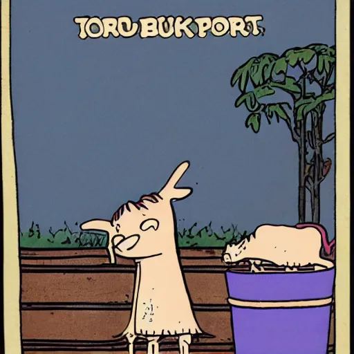 Image similar to a cow points at a bucket, illustrated by gary larson