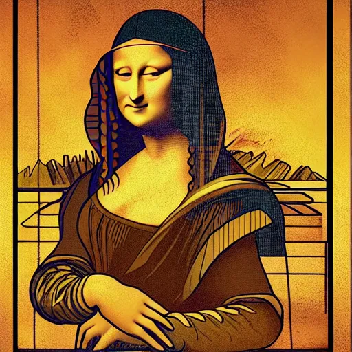 Prompt: metal robot machinery in the style of the mona lisa