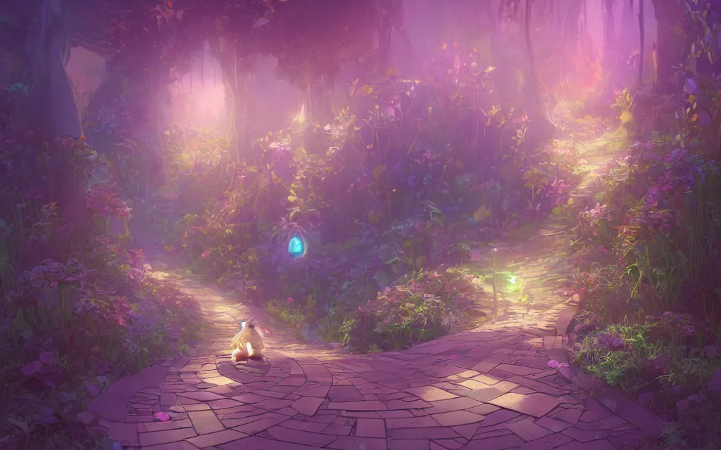 Image similar to a dreamy otherworldly 3 d render of anthropomorphic cyborg rodent on pathway to castle, studio ghibli, pixar and disney exploded - view drawing, sharp, disney octane render splatter paint vray by shinji kimura and alphonse mucha and alena aenami, maximalist pastel color palette, ( ( bloom ) ), dramatic lighting