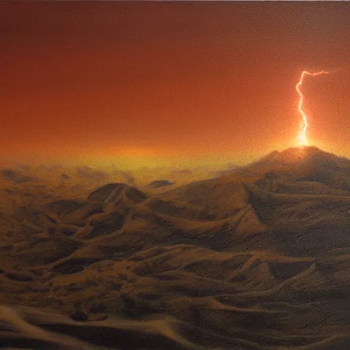 Image similar to beautiful view on hills on mars, sunset, beautiful lightning by hr giger, oil on canvas