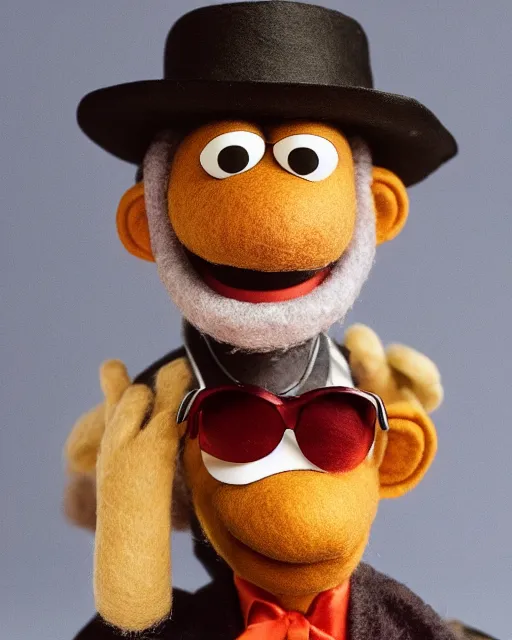 Image similar to morgan freeman as a muppet. highly detailed felt. hyper real photo. 4 k.