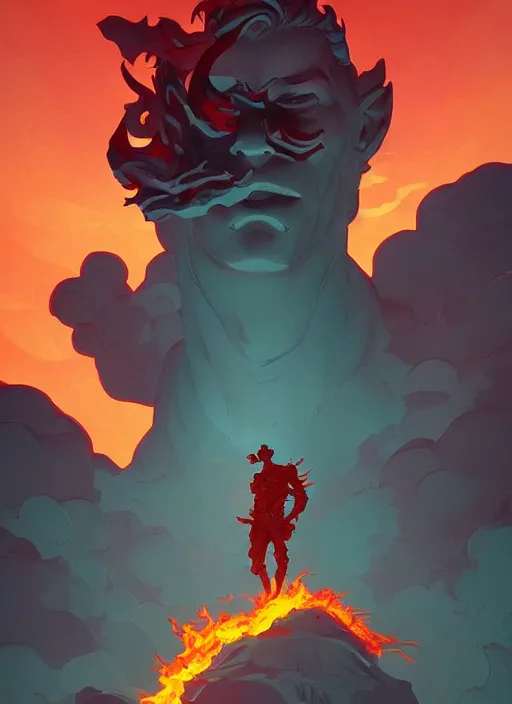 Prompt: statue of the uberchad standing in a sea of fire, heroic, glorious, in the style of artgerm, gerald brom, atey ghailan and mike mignola, vibrant colors and hard shadows and strong rim light, plain background, comic cover art, trending on artstation