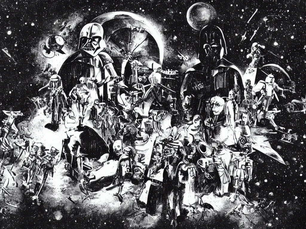 Prompt: A Scene from Star Wars as directed by Georges Méliès