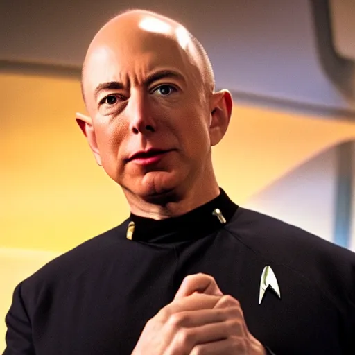 Prompt: color film still from star trek, staring elon musk, jeff bezos, bill gates, steve jobs, XF IQ4, 150MP, 50mm, F1.4, ISO 200, 1/160s, natural light