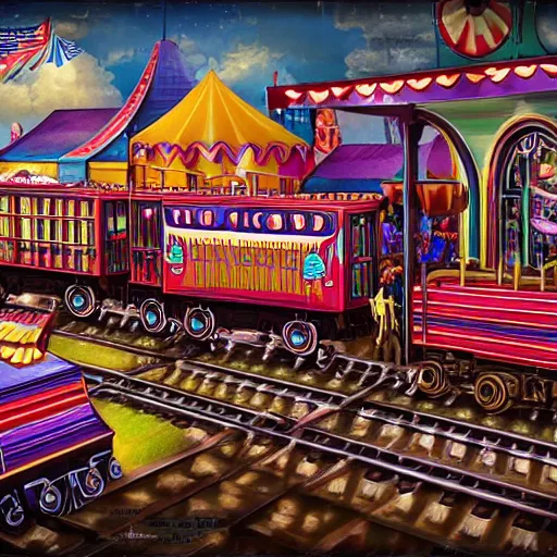 Image similar to half train half circus, highly detailed, 4k