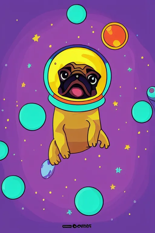 Image similar to planet pug floating in space, art by viktor miller gausa, sticker, colorful, illustration, highly detailed, simple, smooth and clean vector curves, no jagged lines, vector art, smooth