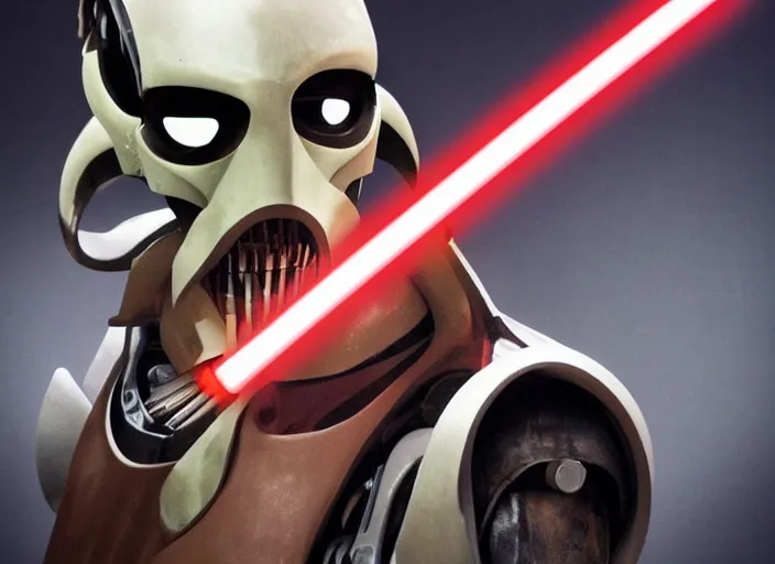 Image similar to portrait photo of general grievous with 4 drawn lightsabers