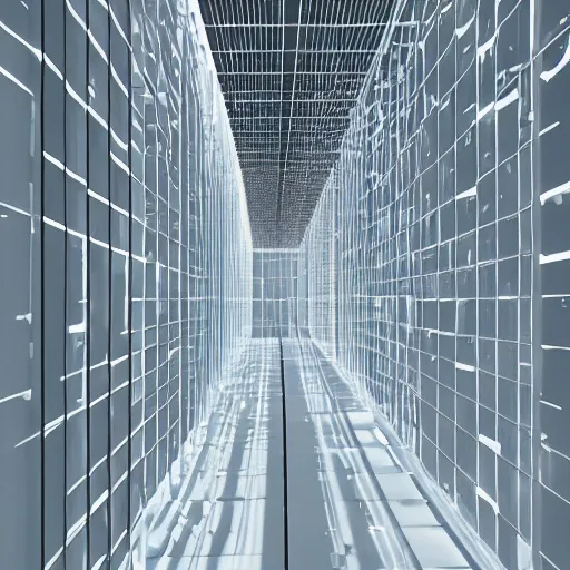 Image similar to array of translucent walls in wide abstract space, raytracing, 5 5 mm