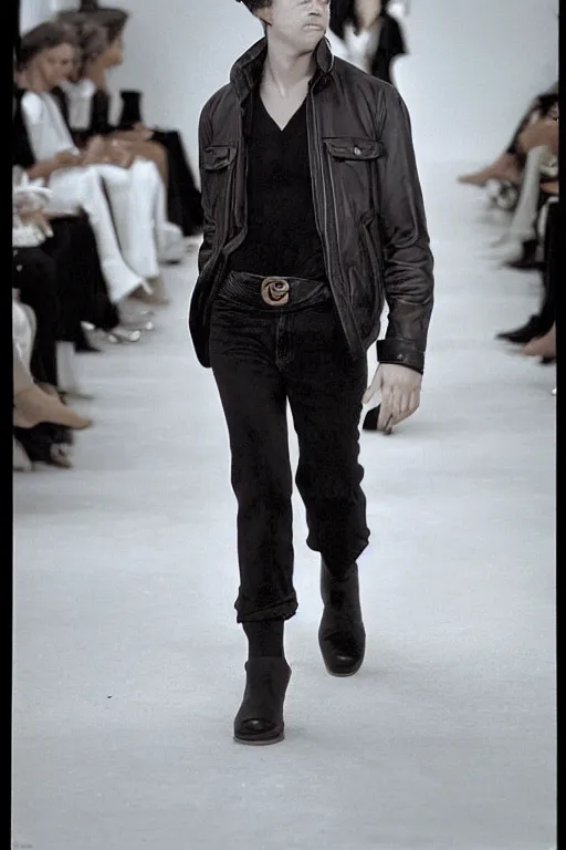 Prompt: a 2 3 - year - old mark hamill models for chanel, on the runway, fashion photoshoot, full body, highly detailed, incredible color grading, chanel boots