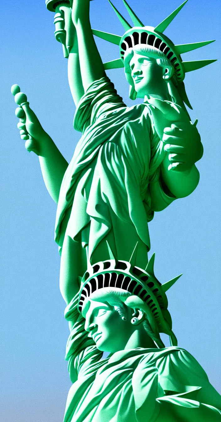 Prompt: contented, smiling statue of liberty lying in the grass and resting, beautiful digital art