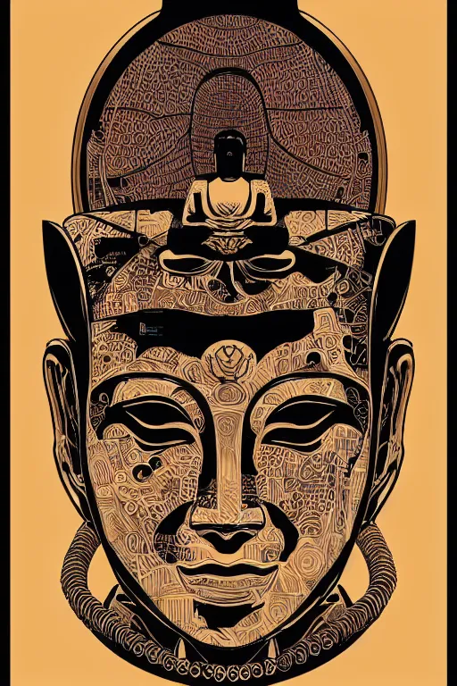 Image similar to a study of cell shaded Vector illustration of a cyborg robot buddha inside of a lotus flower , golden ratio, screen print poster, character concept art by character concept art by josan gonzalez, james jean, Mike Mignola, Laurie Greasley, highly detailed, sharp focus, sharp linework, clean strokes, motherboard, Artstation, deviantart, artgem