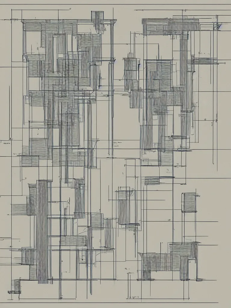 Prompt: Architecture blueprint copy, Carcosa. Vertical cut. Technical drawing