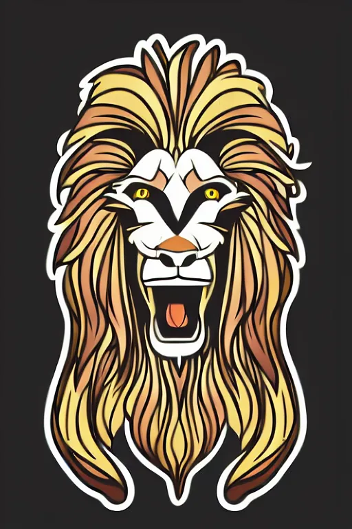 Image similar to Illustration of an extremely simple lion, cartoons, full body front, sticker, colorful, fantasy, artstation, highly detailed, simple, smooth and clean vector curves, no jagged lines, vector art, smooth, on a flat color black background