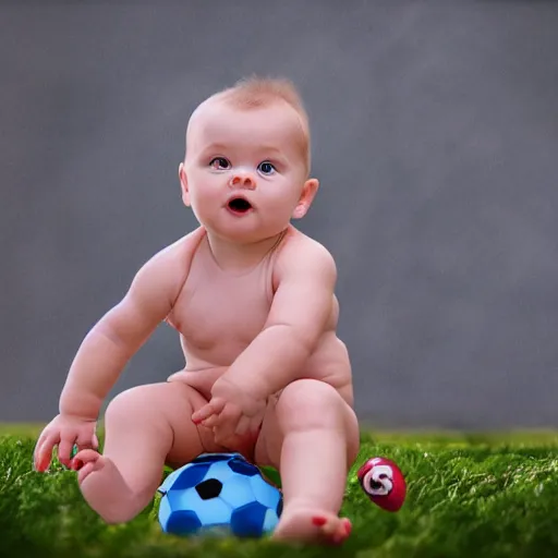 Image similar to a baby playing football photography photo - realistic