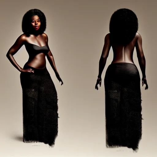 Prompt: full body portrait of black beauty woman, studio portrait, photo by jerry ghionis, hyper realistic, concept art, 8 k detail post - processing