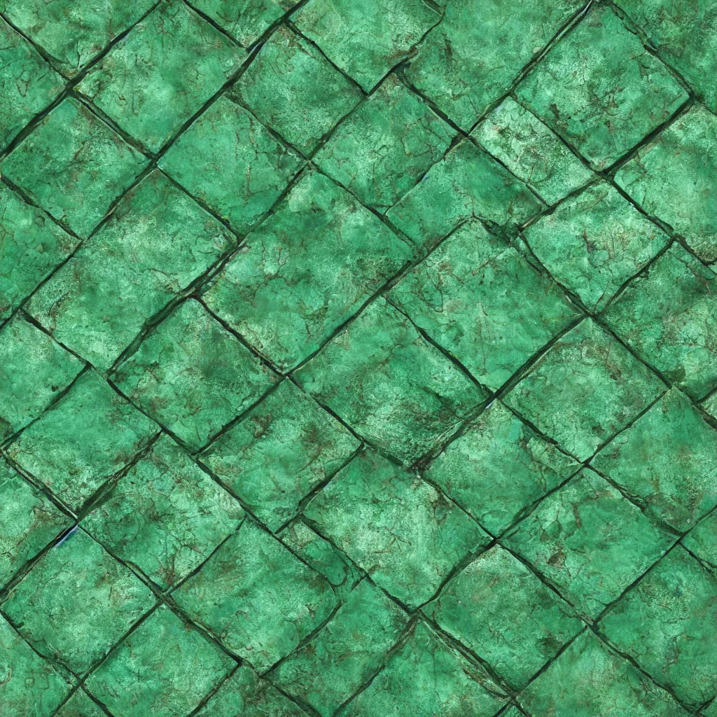 Image similar to light green oxidized copper shaped like tiles texture material, high definition, high detail, 8k, photorealistic