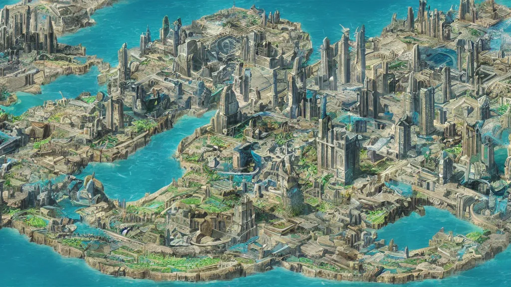 Prompt: digital painting of the advanced city of atlantis at its peak, circa 3 0 0 0 bc