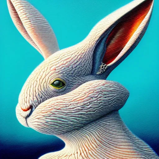 Prompt: jack rabbit melting into wet sea foam by Chie Yoshii and Casey Weldon and Guillermo del toro and , ornate, dynamic, particulate, rich colors, intricate, elegant, highly detailed, centered, digital painting, artstation, concept art, smooth, sharp focus, illustration, octane render