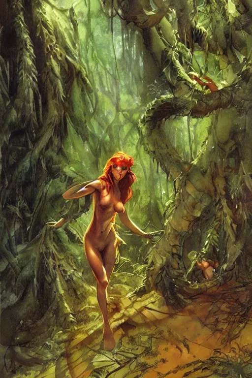 Image similar to a forest dryad luring men to their son, by Peter Andrew Jones