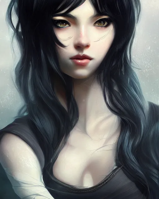 Image similar to teen girl, black hair, gorgeous, amazing, elegant, intricate, highly detailed, digital painting, artstation, concept art, sharp focus, illustration, art by Ross tran