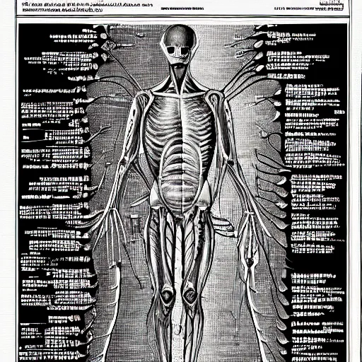 Prompt: an alien species, anatomical diagram, labeled body parts, from All Tommorrows, by C.M. Kösemen