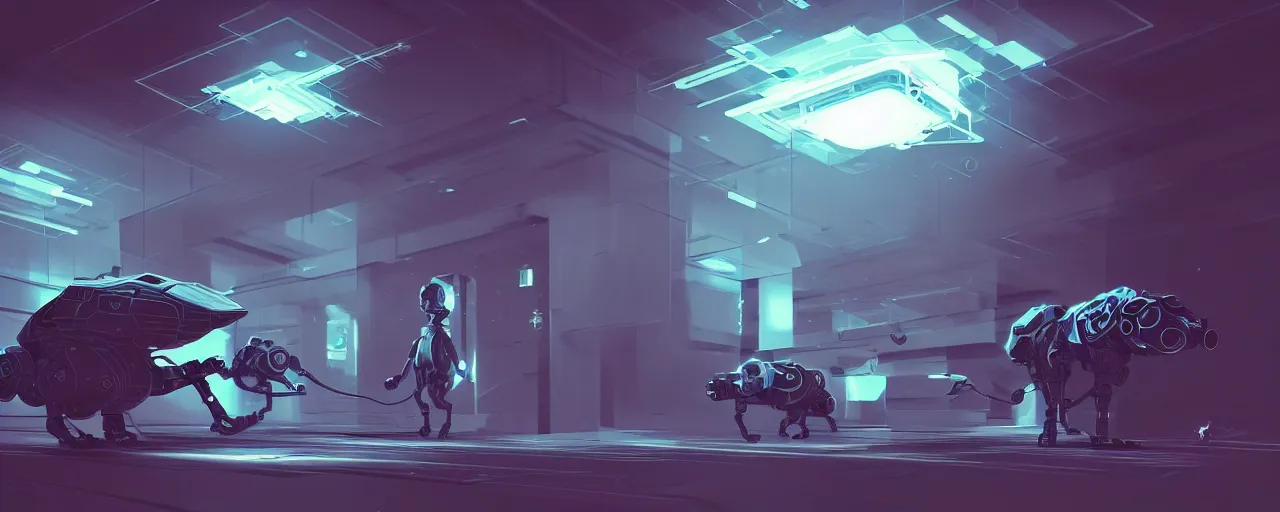 Image similar to duotone noir scifi concept dynamic illustration of 3 d mesh of robotic cats inside box floating zero gravity glowing 3 d mesh portals futuristic, glowing eyes, octane render, surreal atmosphere, volumetric lighting. accidental renaissance. by sachin teng and sergey kolesov and ruan jia and heng z. graffiti art, scifi, fantasy, hyper detailed. trending on artstation
