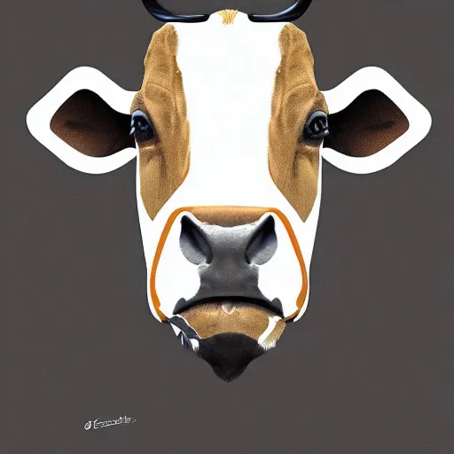 Image similar to half man, half cow, digital art painting, abstract