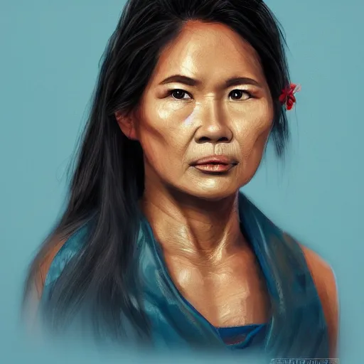 Prompt: A portrait of a Hawaiian Filipino woman, by Cameron Mark on artstation, trending on artstation, 8k