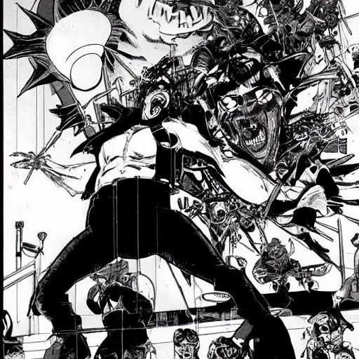 Prompt: mad man screaming, by yoichi hatakenaka, masamune shirow