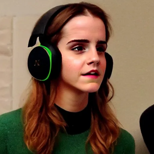 Image similar to emma watson wearing a gaming headset photo