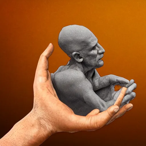 Prompt: A primordial god sculpting humans in their hands, digital art